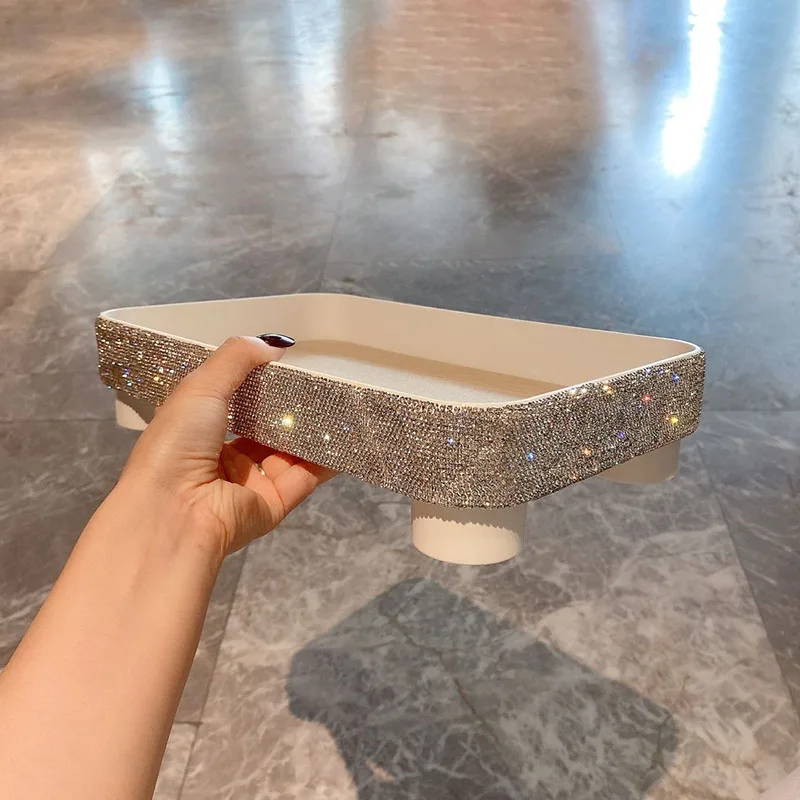 Sparkling Diamond Cosmetics Tray Organizer Storage Jewelry Multipurpose Storage Tray Bathroom Storage Box Kitchen Container Case 4