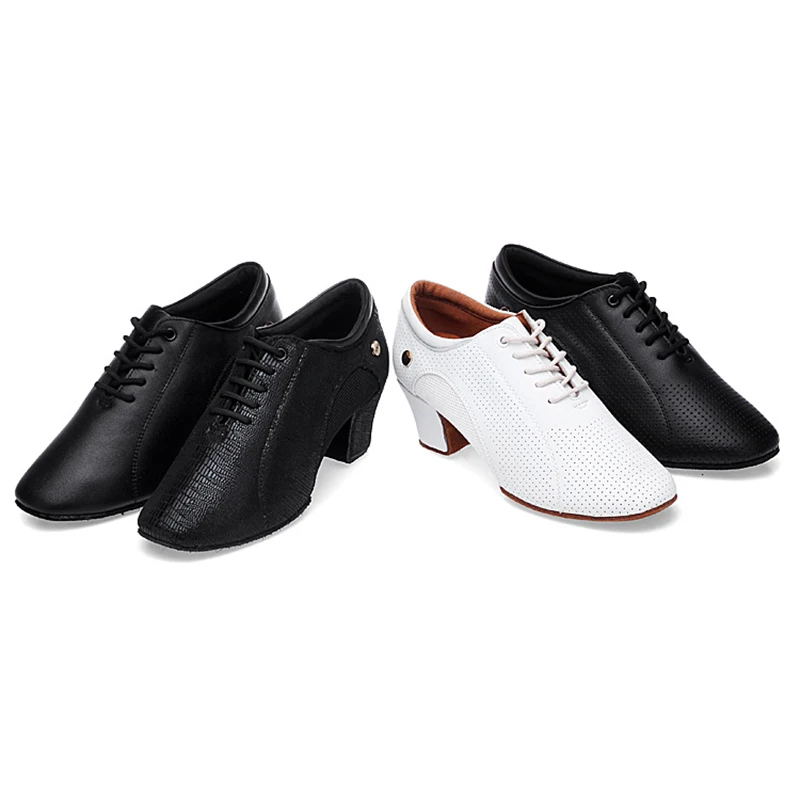 Latin Dance Shoes Female Adult Soft Cow Leather Teacher Shoes Sports Social Dance Shoes Full Hole Instep Mesh Square Sneakers