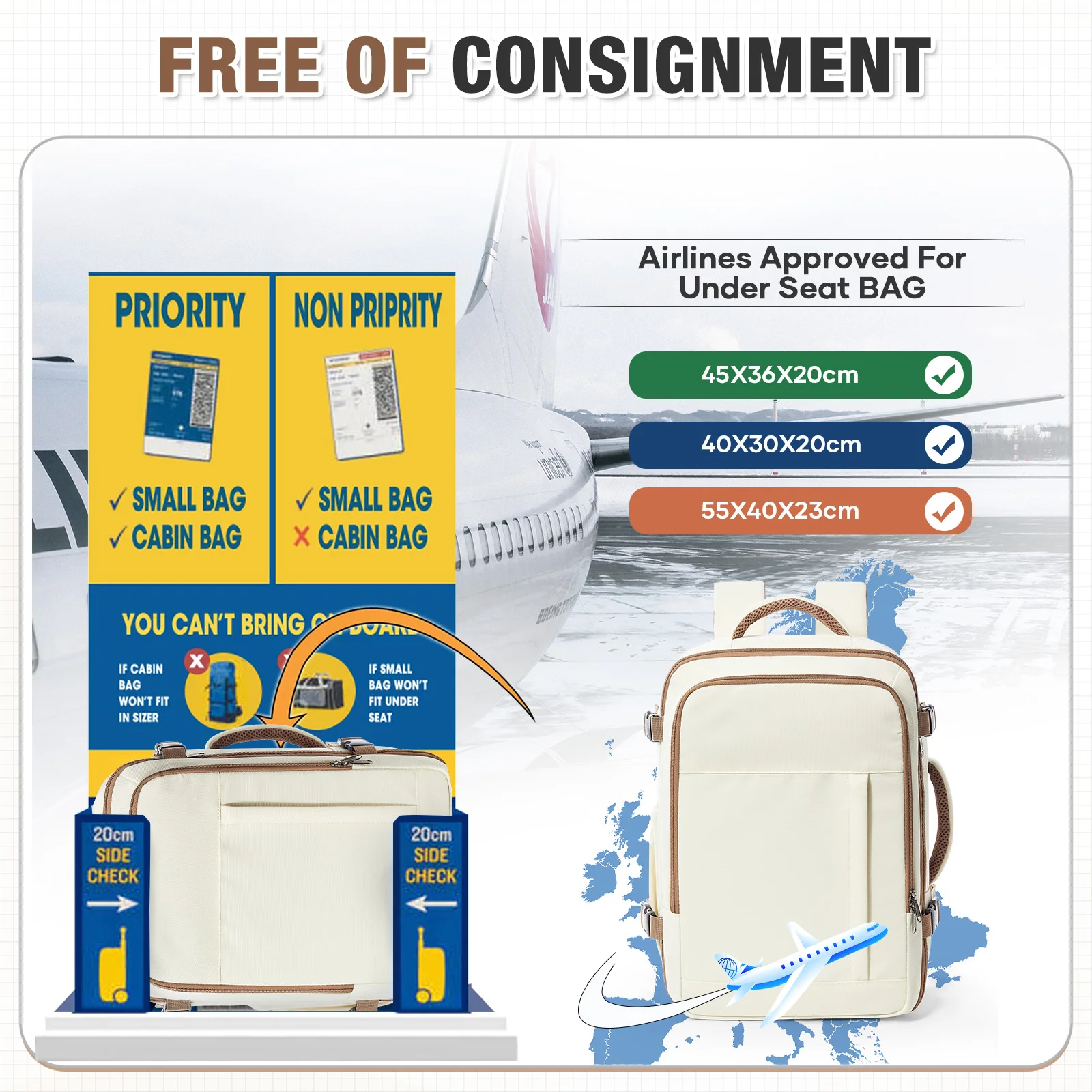 Backpack Travel Cabin Plane 40x20x30 Ryanair Hand Luggage Backpack Wizzair 40x30x20 Carry-Ons Men Women 15.6 inch Laptop Bags