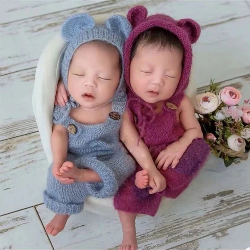 Neugeborenes Baby Mädchen/Junge Kostüm Foto Fotografie Prop Strampler Hüte Outfits Mohair