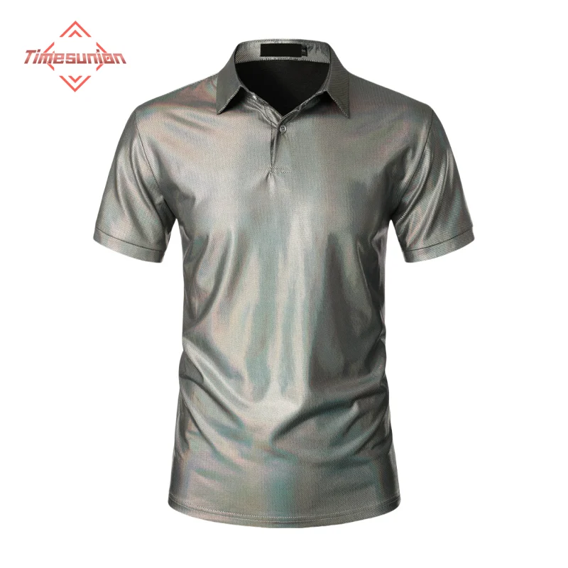 

Summer Cool Polo Shirt Men Fashion Gilded Printed Lapel T-shirt Hip Hop Nightclub Street Costume Micro-stretch Short-sleeve Tee