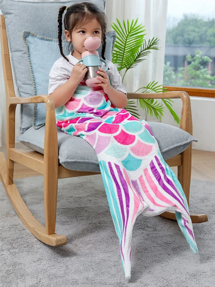 Children Soft Flannel Mermaid Tail Blanket Plush Mermaid Wearable Blanket for Girls Teens Adults Scale Sleeping Blankets