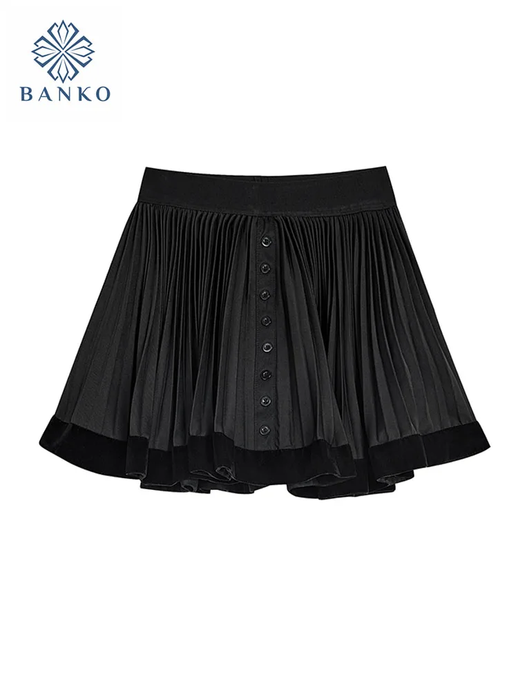 

Japanese Fashion Sweet Black Skirts Autumn Winter Gyaru Gothic High Waist Kpop Pleated Skirt Coquette Streetwear Preppy Style
