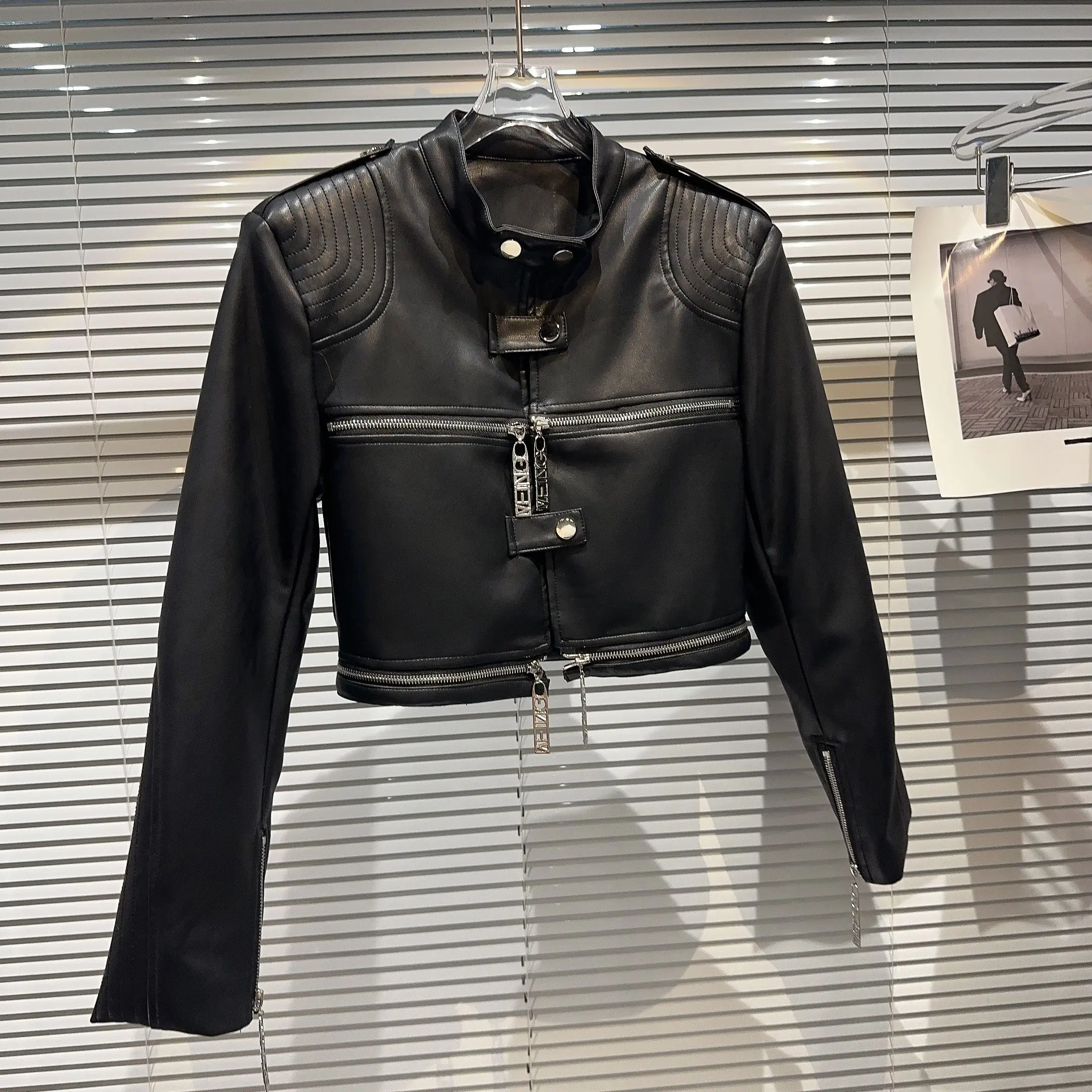 NULLUS DETACHABLE COLLAR LEATHER JACKET Women's authentic leather