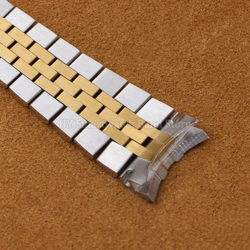 Elegant Stainless Steel Watch Strap with Folding Buckle and Curved End Design