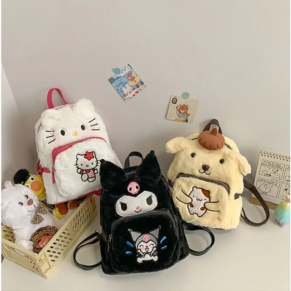 

New Kawaii Sanrioed Hello Kitty Kuromi Cartoon Plush Bag Anime Soft Stuffed Animals Plushie Backpack Girls Doll Toys Gifts