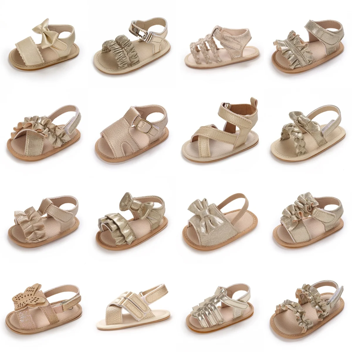 Golden 0-18M Baby Girl Sandals With Butterfly Bow High-Quality Soft Sole Anti Slip Exposed Toe Summer Outdoor First Walking 1