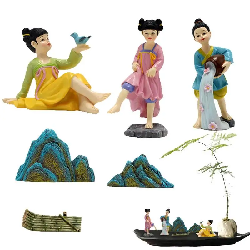 

Dancer Table Decorations 6PCS Chinese Traditional Dancer UV Proof Resin Figurines Portable Hand-Painted Ornament With Rockery