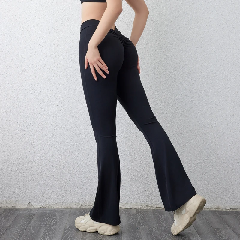 Sports Leggings Yoga Pants QINACTIVE V-Back Flare Leggings For Women High Waist Stretchy Yoga Pants Flared Dancing Legging Workout Gym