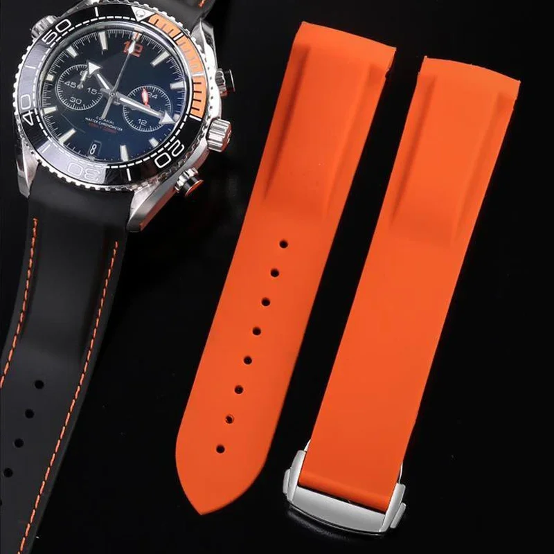 Cinturini Per Orologi In Gomma Siliconica Per Omega Seamaster 300 Cinturino Speedmaster Cinturino Di Marca Blu Nero Arancione 20Mm 21Mm 22Mm