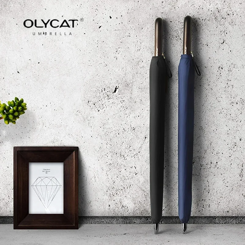 Straight Long Umbrella OLYCAT 24K Windproof Strong Wooden Handle Rain Umbrella Women Men Business Glassfiber Paraguas automatic umbrella capsule umbrella folding umbrella lace umbrella umbrella cover sun umbrella