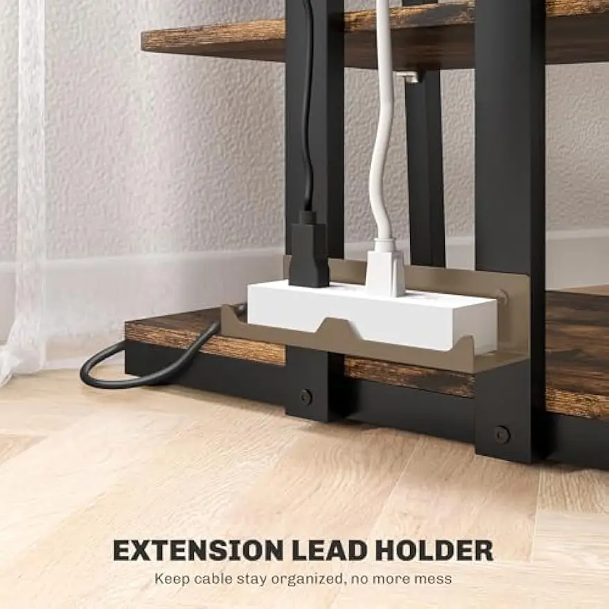 TV Stand, Entertainment Center, Adjustable Shelves, Extension Lead Holder, Small TV Table, Storage, Rustic Brown, Living Room