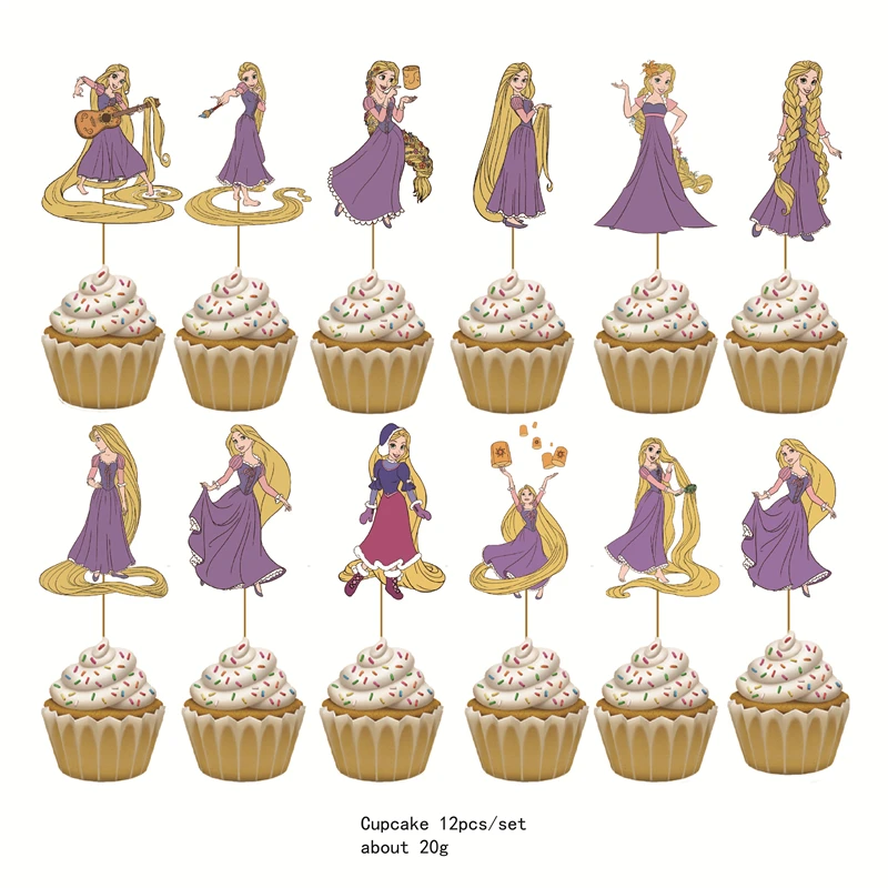 

12 Pcs Tangled Rapunzel Party Cupcake Toppers Wrappers Princess Cake Decoration Baby Shower Kids Birthday Party Decoration