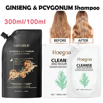 Shampoo Nero al Ganoderma e Polygonum Multiflorum con Ginseng, Riparatore ed Idratante per Capelli Morbidi e Lisci, Cura del Cuoio Capelluto 100ml/300ml