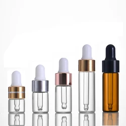 1 2 3 4 5ml Mini Dropper Bottles Oil Aromatherapy Bottles with Rose Gold Cap Reagent Pipettes Bottles Transparent Bottle brown