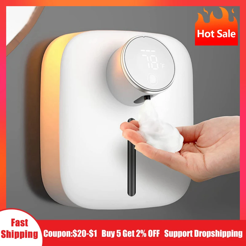 

Hot Soap Dispenser Wall-mounted Rechargeable Temperature Display Liquid Soap Dispensers Automatic Foam Hand Sanitizer Machine