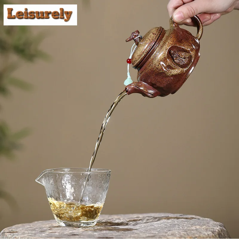 320ml Ancient Yixing Purple Clay Teapots Handmade Bodhidharma Pot Raw Ore Wood-fired Porcelain Mud Kettle Chinese Zisha Tea Set