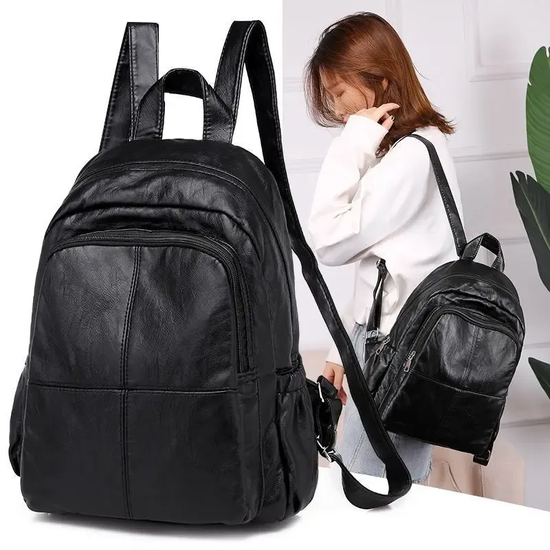  Large Capacity Soft Leather PU Women's Backpack Fashionable Travel Shoulder Bag Korean Style 2025 New Trend Bookbag