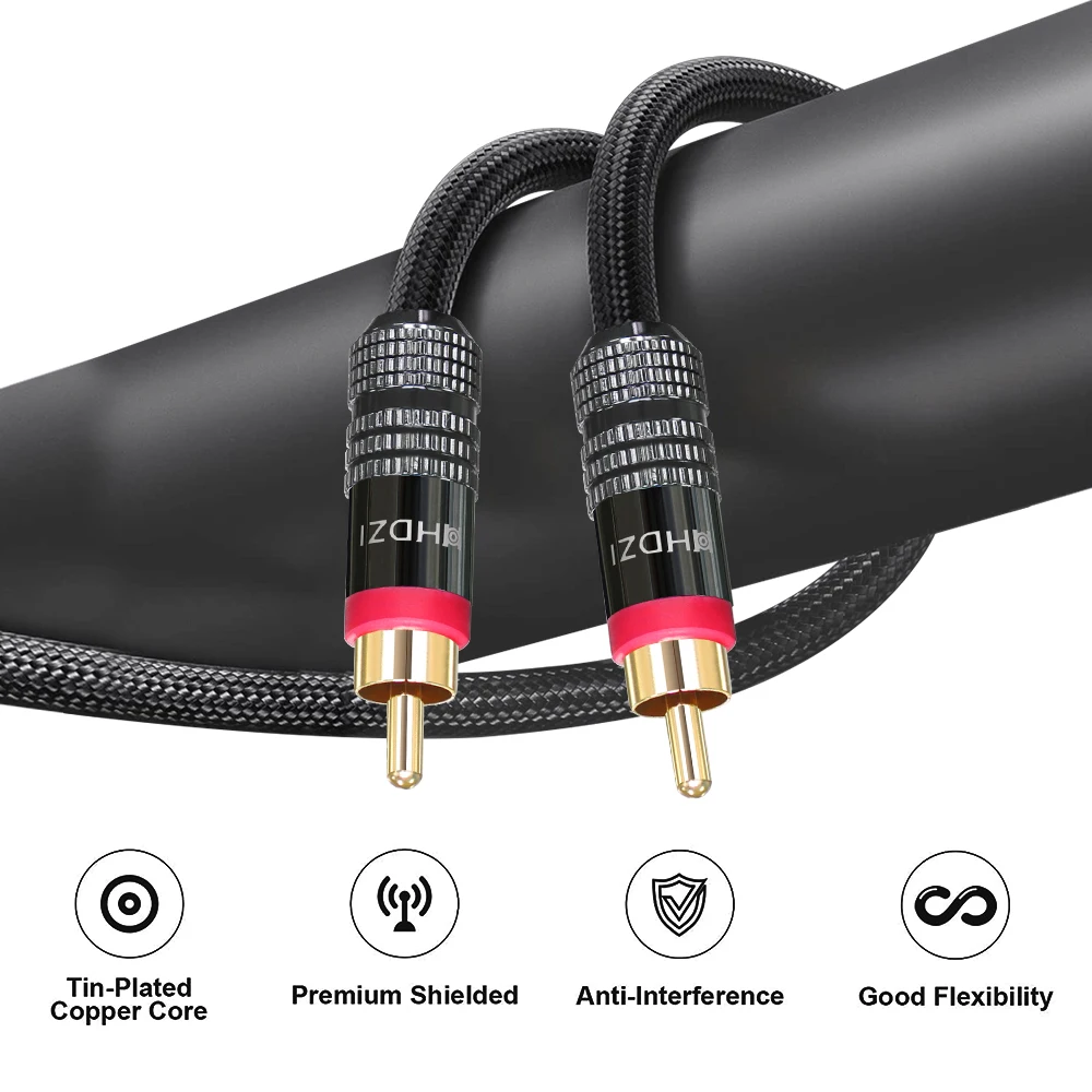HHDZI Digital Audio Coaxial Cable [24K Gold Plated Connectors] Premium S/PDIF RCA Male to RCA Male for Home Theater, HDTV,