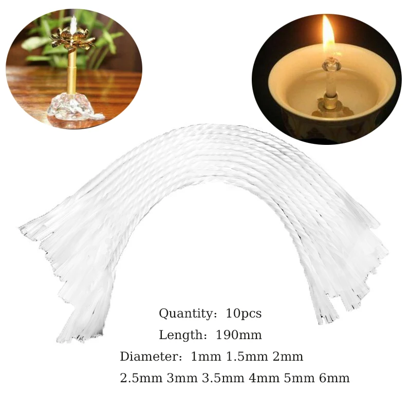 Kerosene Lamp Wick Fiberglass Wicks 10pc Length 19cm Diameter 1-6mm for Birthday Candles DIY Oil Lamps