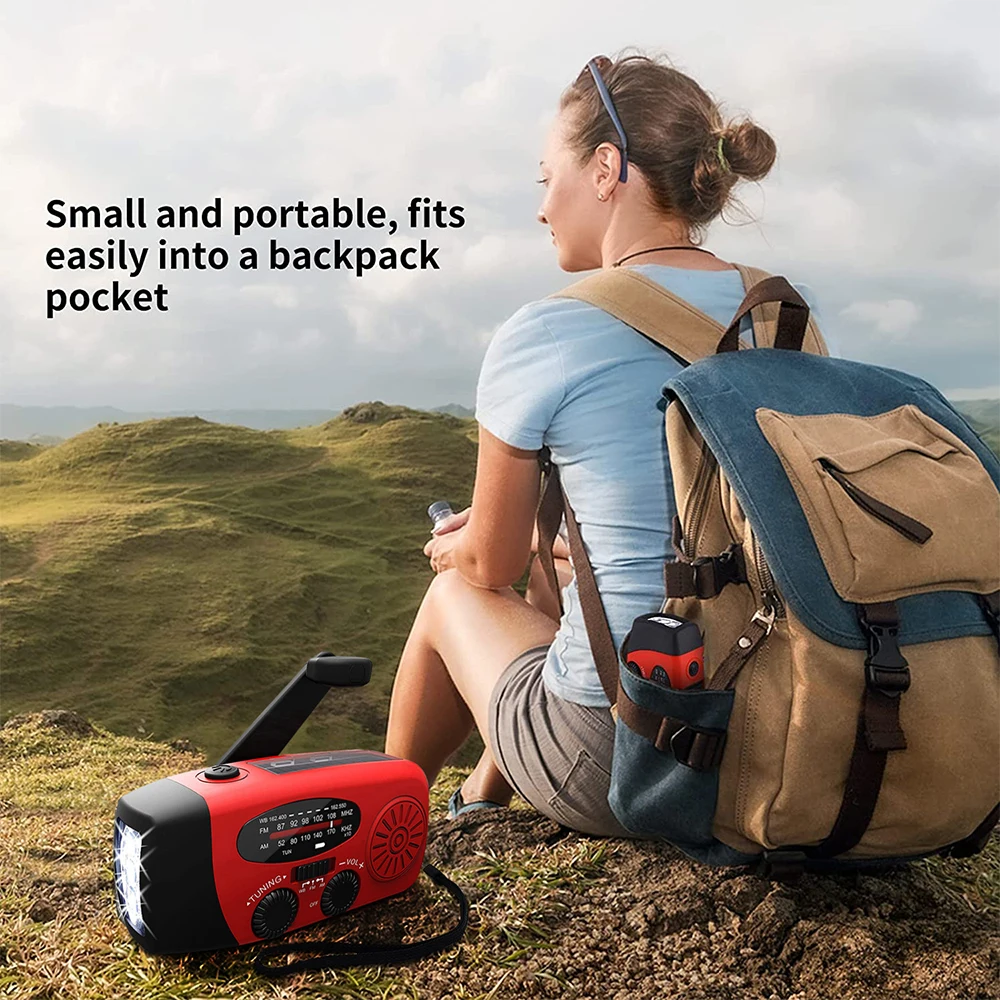 Portable Solar Hand Crank Radio with LED Flashlight