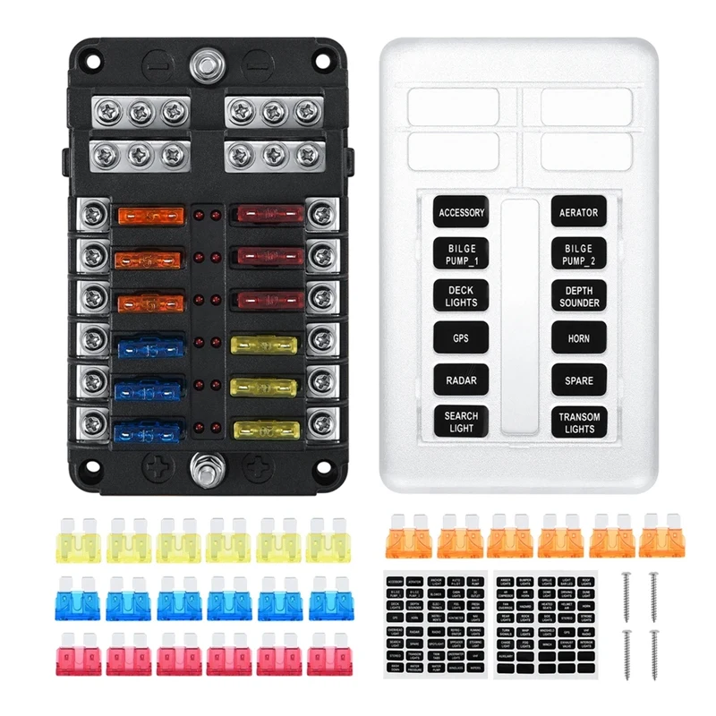 

NEW-12 Way Waterproof Fuse Box Fuse Block Standard Circuit Fuse Holder with LED Light for Car Boat Marine Truck SUV Yacht RV