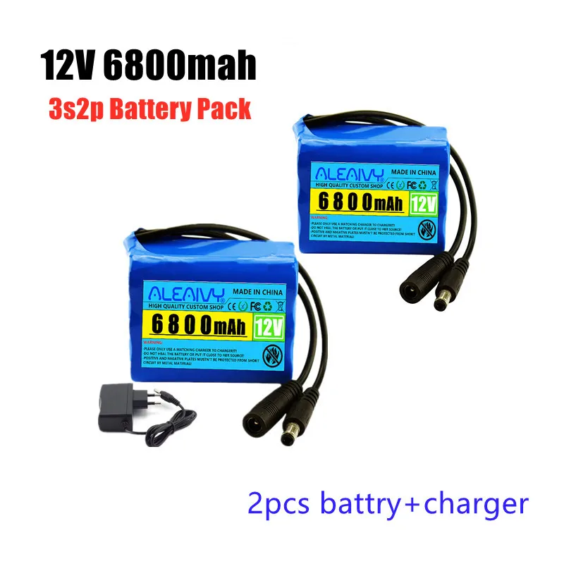 12V 6800mah battery 18650 Li-ion 6.8Ah 3s2p rechargeable battery with BMS Li-ion battery pack protection board + 12.6V charger