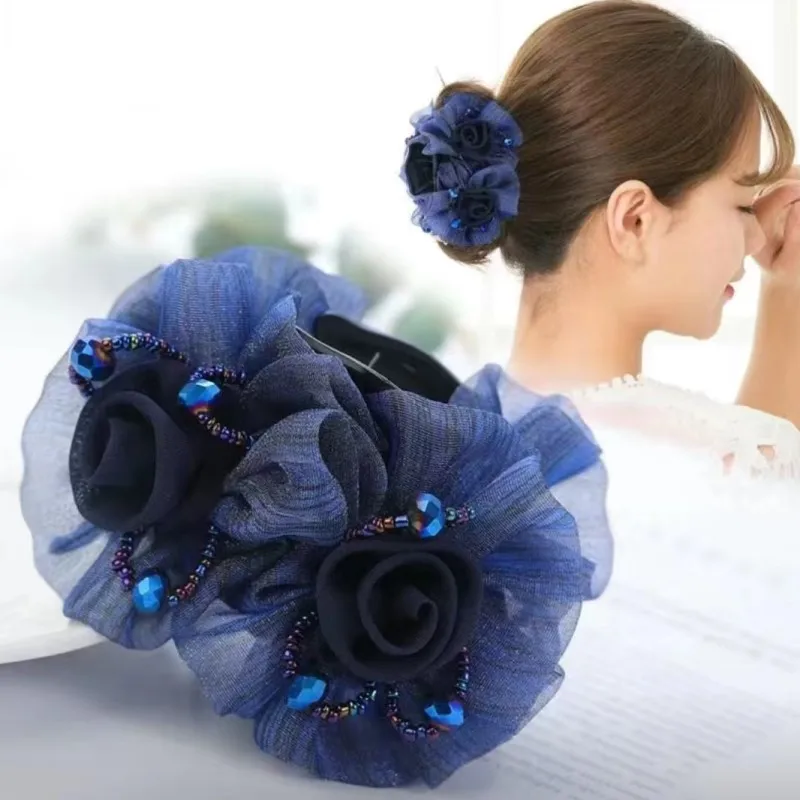 Flower Hair Claw Clip for Women, Elegant Shark Clip Hair Accessory with European Lace, Handmade Hairpin for Updo Hairstyles