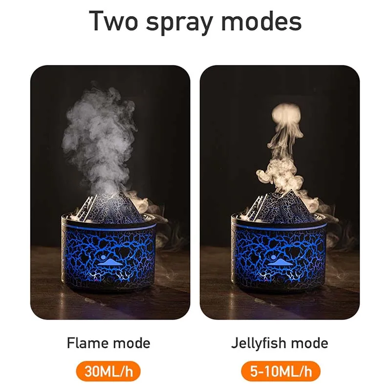 Volcanic Flame Humidifiers Air Aroma Diffuser 180 Ml Essential Oils Humidifiers With Night Light Flame Diffuser For Bedroom