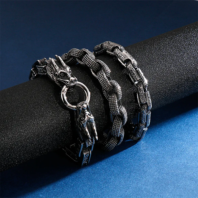 Stainless Steel Double Dragon Heads Bracelet Geometric Charm Hip Hop Punk Animal Jewelry For Men Wholesale Dropshipping