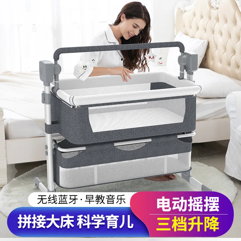 Portable Electric Crib, Cradle Bed, Splicing Big Bed, Foldable Newborn Baby Bedside Bed, Baby Bed