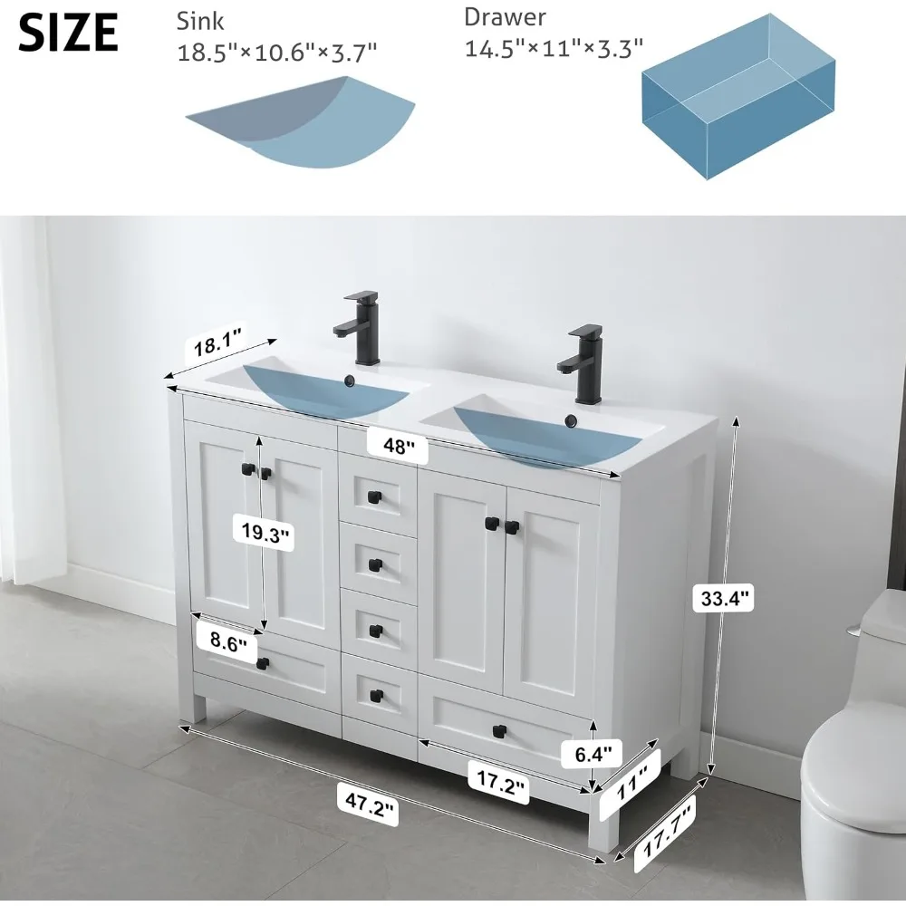 Bathroom Vanities Cabinet with Sink Combo Set, Undermount Double Resin Sink w/Thickened Wood