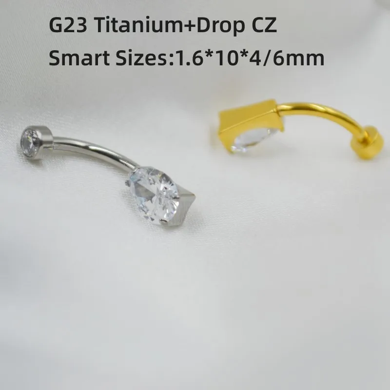 

10PCS Body Jewelry-G23 Titanium Drop CZ Smart Navel Belly Button Body Piercing 14Gx10x4/6mm Navel Curve Barbells Belly Rings New