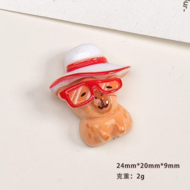 10/100개 귀여운 플랫백 레진 비버 카피바라 장식 공예 DIY 스크랩북 제작 액세서리 카보숑