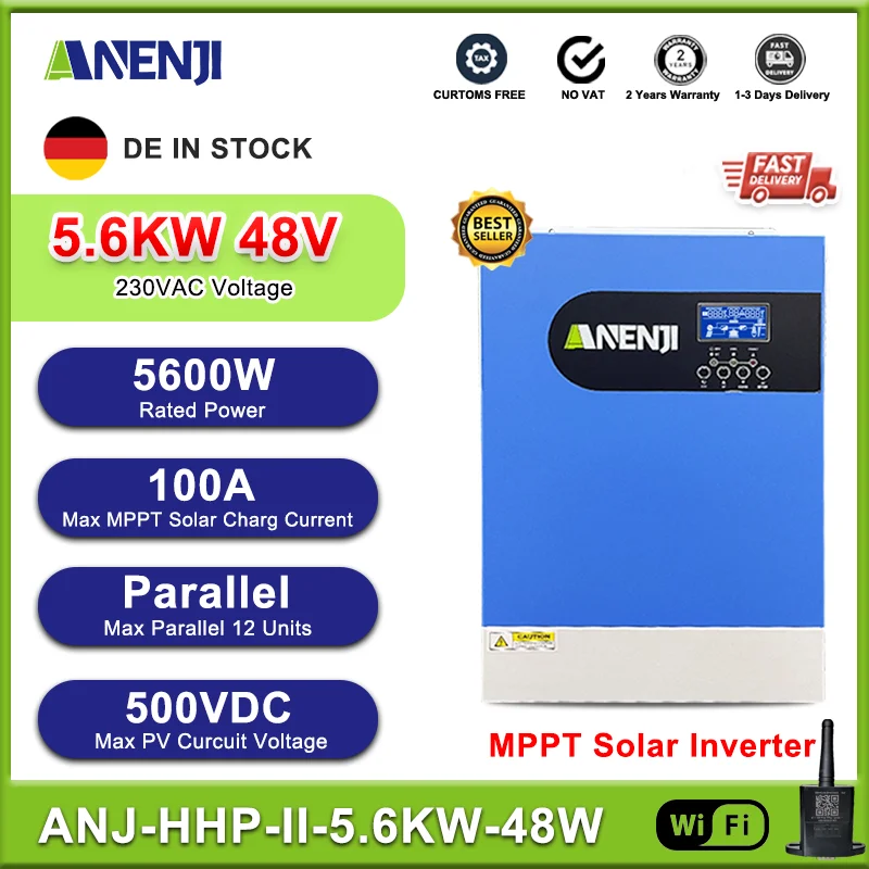 

5.6KW 48V Hybrid Solar Inverter Pure Sine Wave 230V MPPT Off Grid Tie Inverter PV 500V 100A MPPT Controller Support Parallel