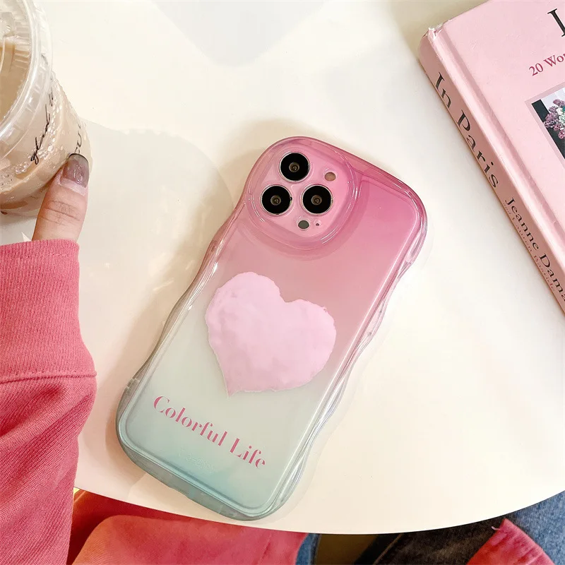 

2023 New Ins Net Red Gradient Pink Blue Love Apple Anti-falling Mobile Phone Soft Case for iPhone 14 Promax 13 Pro 12 11