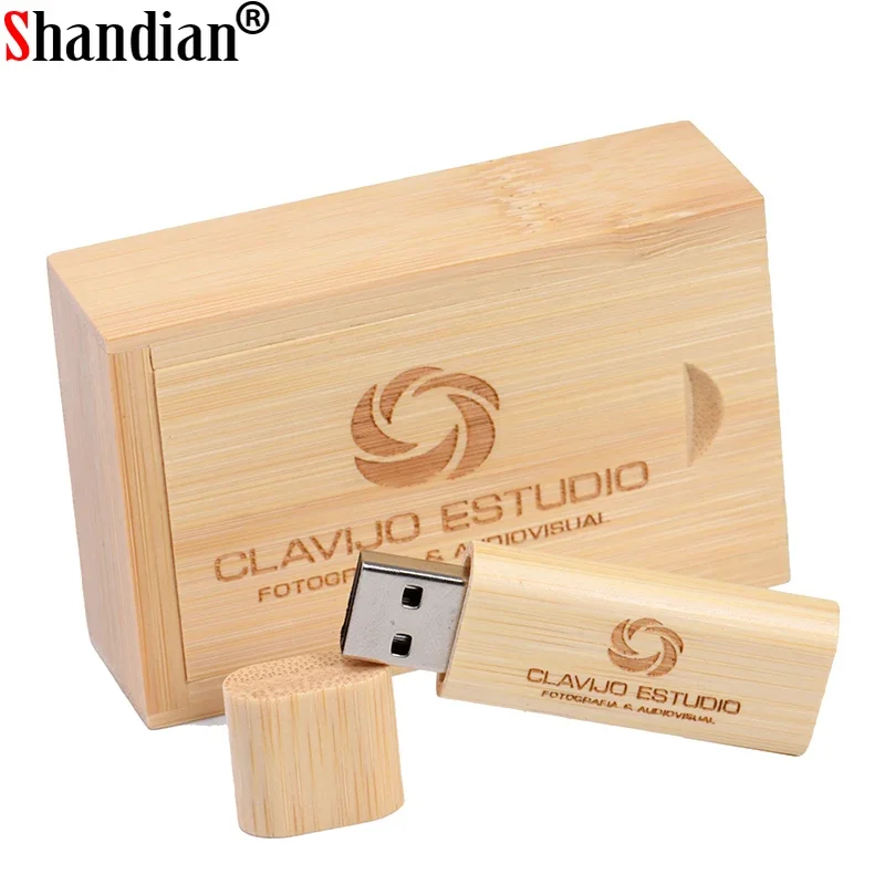 

SHANDIAN Free Custom Logo USB flash drive 64GB Wooden Box Pen Drive 128GB Bamboo Pendrive Wood Memory Stick 4GB 16GB 32GB U disk