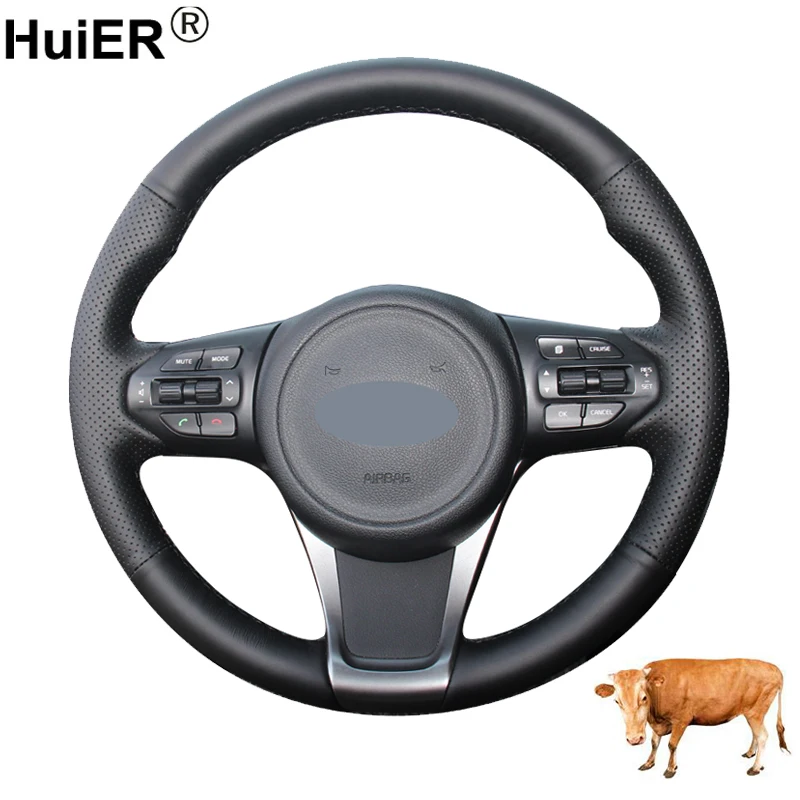 

Cow True Leather Hand Sewing Car Steering Wheel Cover For KIA Carnival III 2014 - 2020 2021 Cowhide Protector Wrap Protector