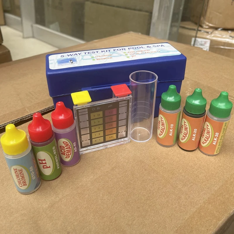 5-Way Test Kit Pool & SPA Acid Demand Chlorine Total Alkalinity Bromine PH Water Quality Tester Set