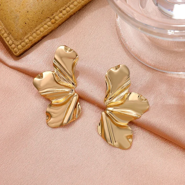 Liquid Irregular Leaves Golden Flowers Drop Earrings