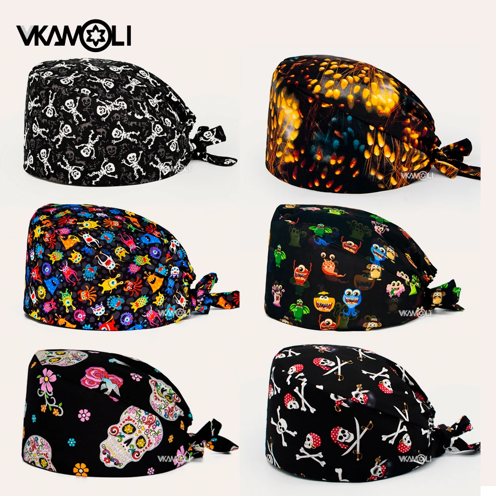 Skull pattern Scrubs hat Fashion Breathable Scrub Cap Unisex Health service Workers adjustable caps nursing hat medical scrub hats
