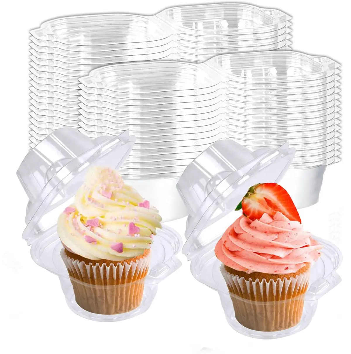 Lot De 100 Boîtes à Cupcakes Individuelles En PET Transparent | 13,5 X 12 X 7,2 Cm | Pour Muffins, Salades, Pâtisseries | MIVIDE