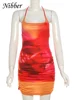 Nibber Spaghetti Strap Sexy Dress Women Y2K Backless Peach Hip Lace Up Bodycon Gradient Print Summer Beach Vacation Clubwear 6