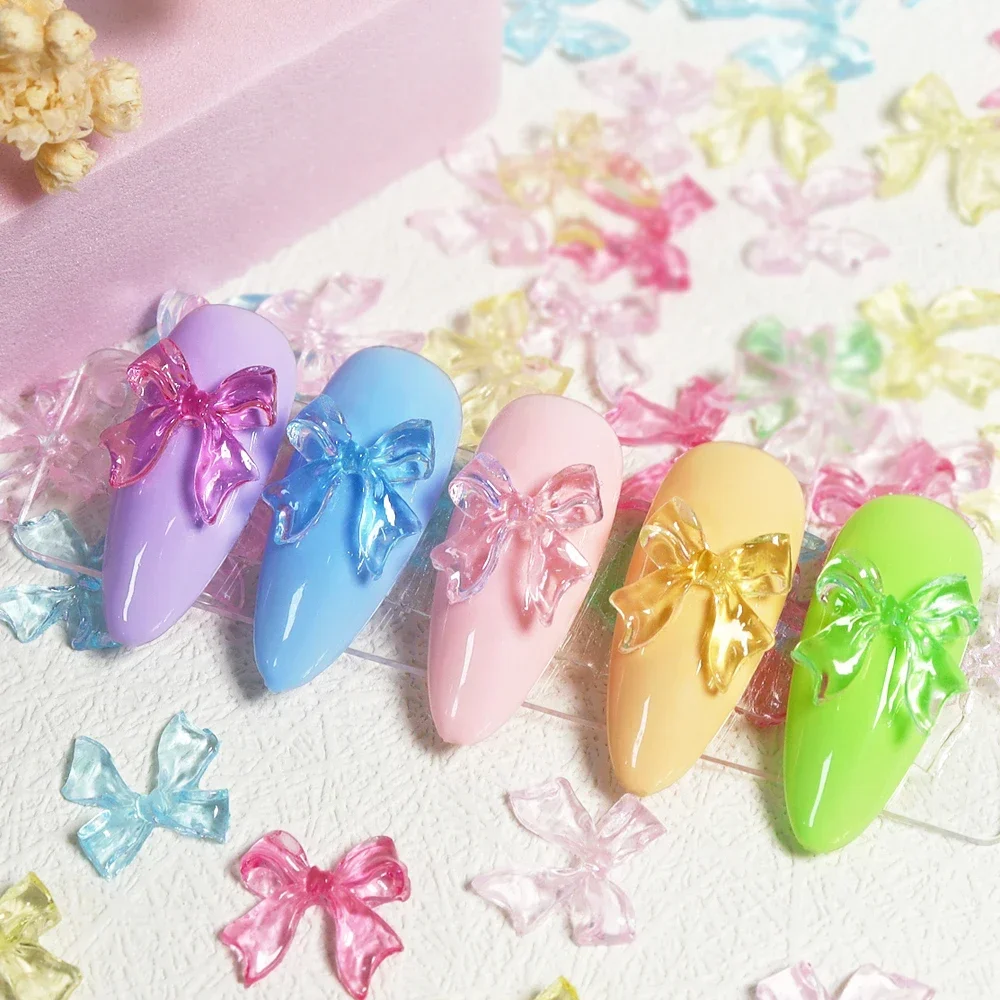 Nail Art Charms 30pcs Kawaii Candy Bow 3D Resin Jewelry Nail Decoration Accessories Pennant French Style Supplies