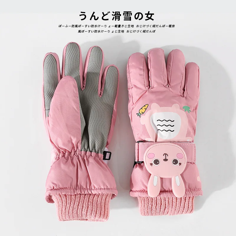 

Windproof Warm plush Ski Riding Gloves Winter Outdoor Riding Kids Snow Skating Snowboarding Child Waterproof Breathable Mittens