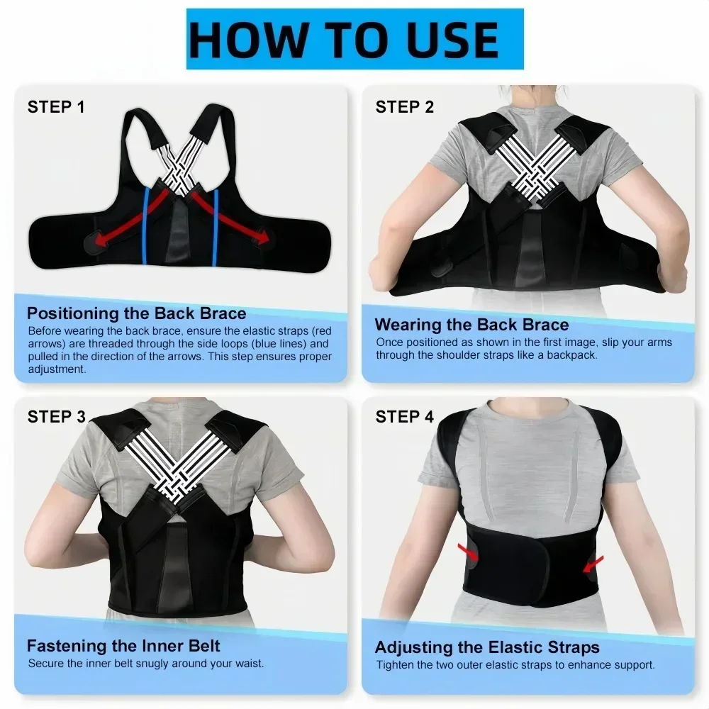 Back Brace Posture Corrector for Women and Men Shoulder Straightener Adjustable Full Back Support Upper and Lower Pain Relief 4