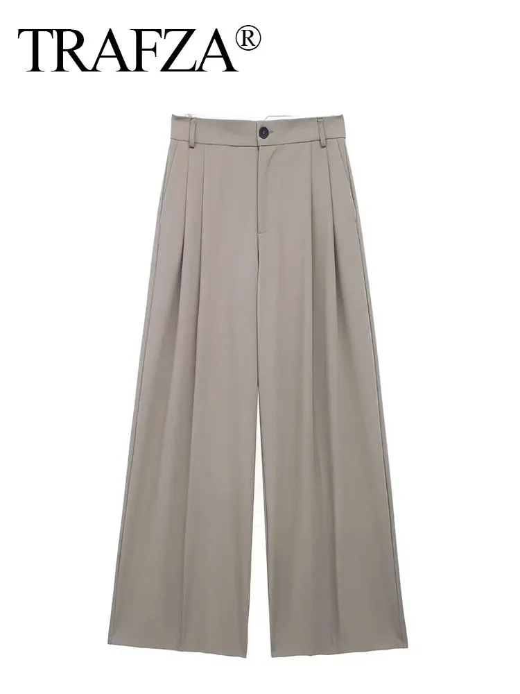 HH Wide Leg Pants for Women Zipper High Waist Loose Pants Woman Summer Pleated Women's Pants Streetwear Casual Trousers