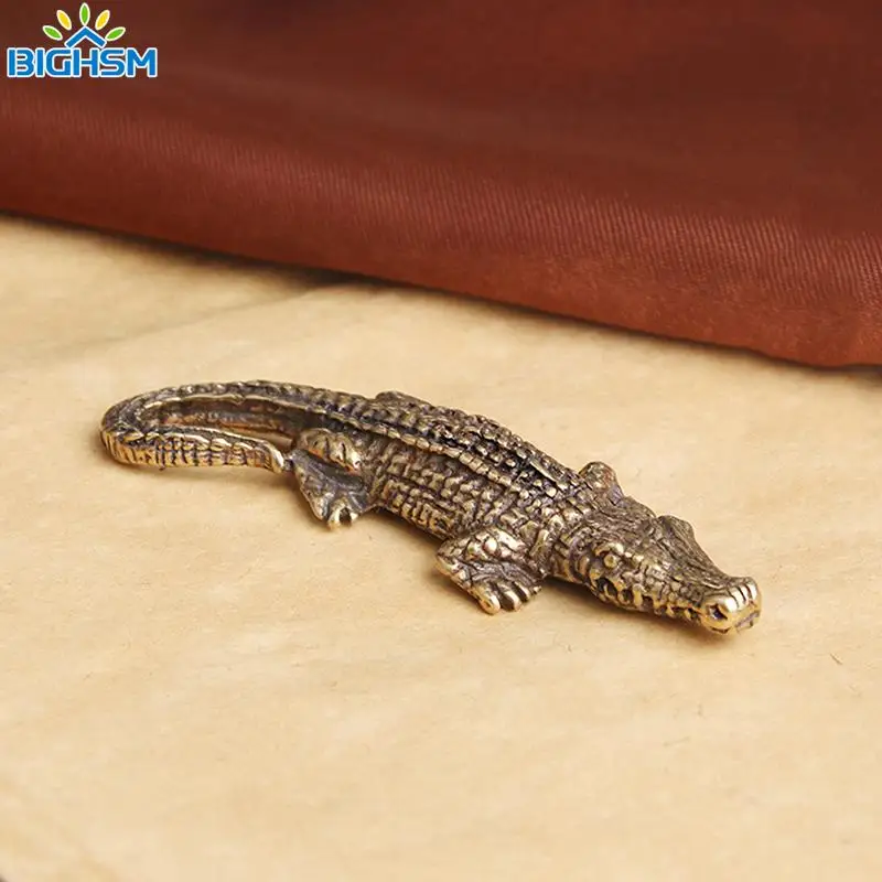 Figurines miniatures de Crocodile en Bronze Antique, Mini Statue d'alligator en laiton Vintage, ornements de bureau pour la maison, artisanat de décoration Feng Shui