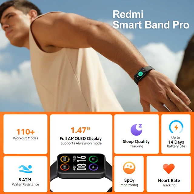 Xiaomi Redmi Smart Band Pro 1.47inch AMOLED Screen Blood Oxygen Heart Rate  Sleep Tracking Fitness 5ATM Waterproof Smartband - AliExpress