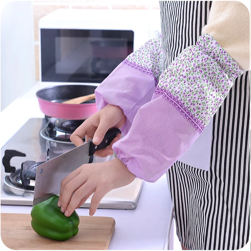 

Korean style simple striped floral long sleeves for women home kitchen anti-fouling cloth sleeves work